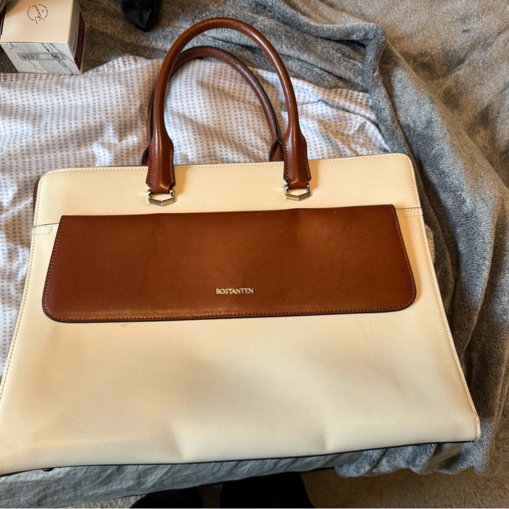 Women's Cream and Brown Leather work bag